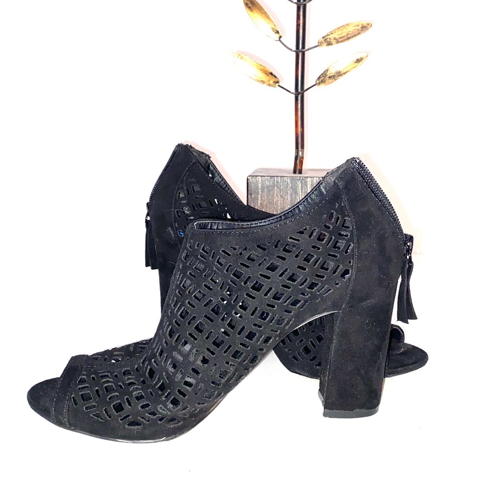 Black Peep Toe Ankle Bootie (fits like size 7)
